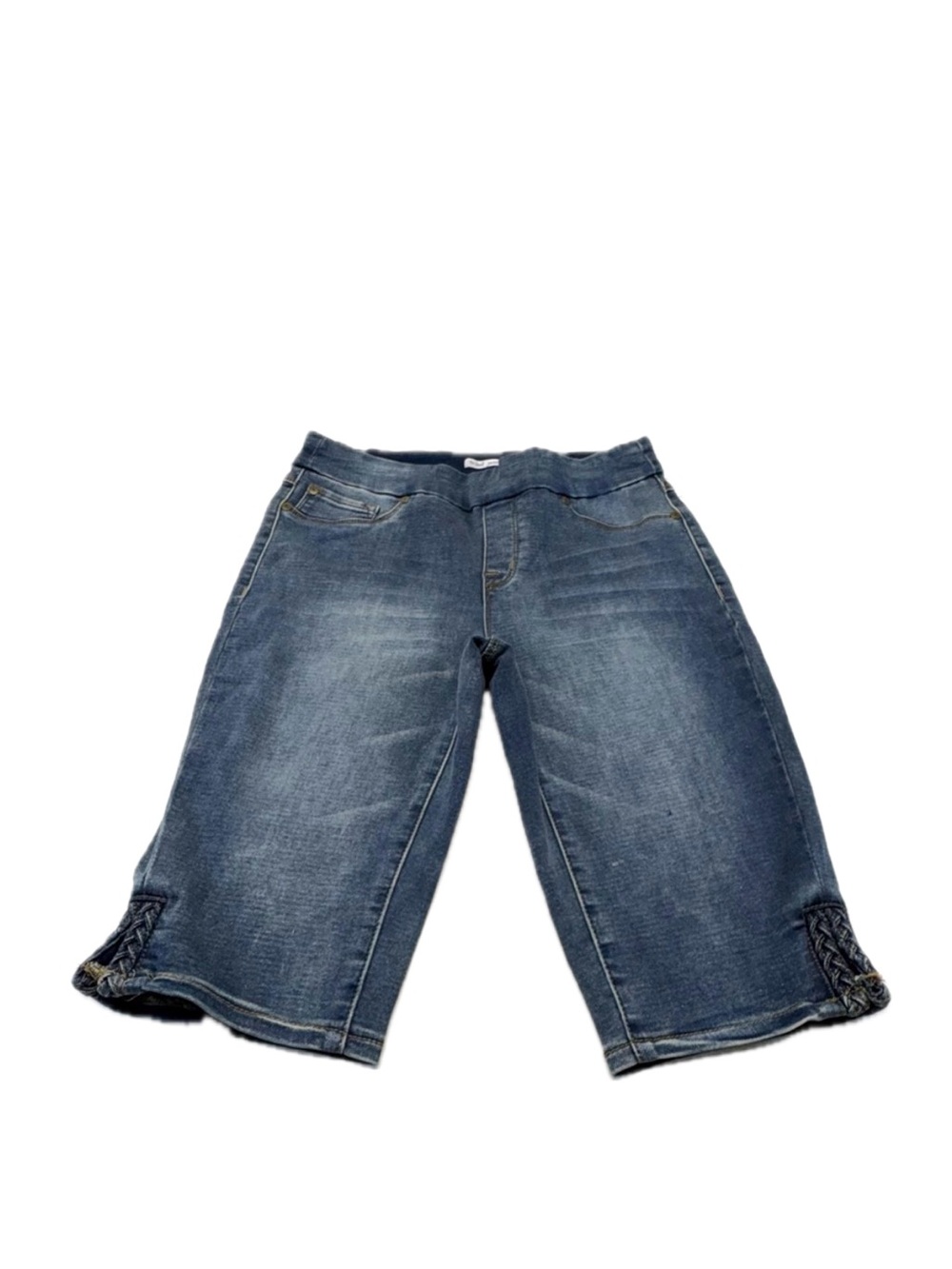 Tribal Women's Blue Washed Denim Bermuda Shorts with Braided Hem Size 4 NWT